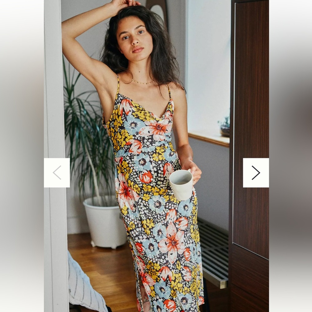 Anthropolgie Elyse Printed Bias Slip Midi Dress